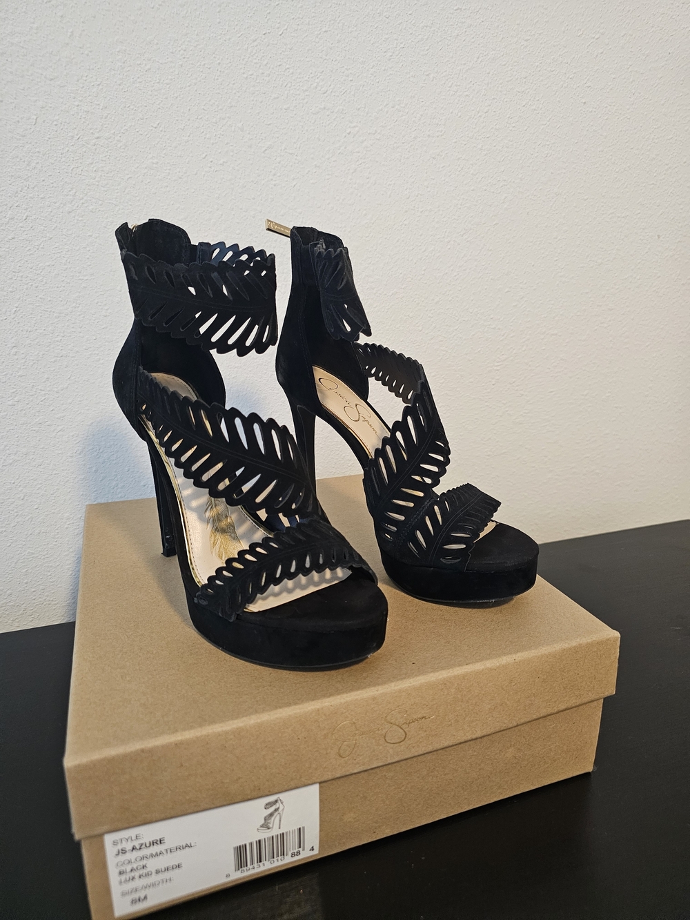 Jessica Simpson Black Suede 5" High Heel Sandals Size 8